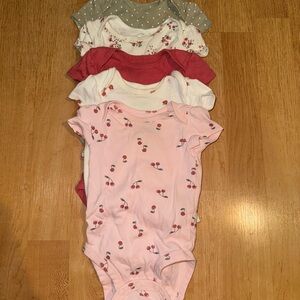 Carter's Cherry Print Bodysuits - Pink, White, Red, Gray